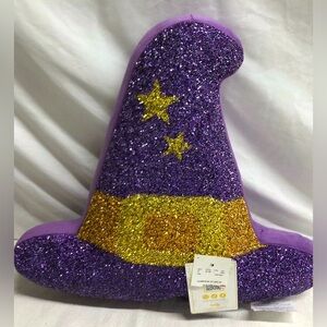 NWT Sparkles Home Luminous Rhinestone Purple Witch Hat Pillow Halloween Bling